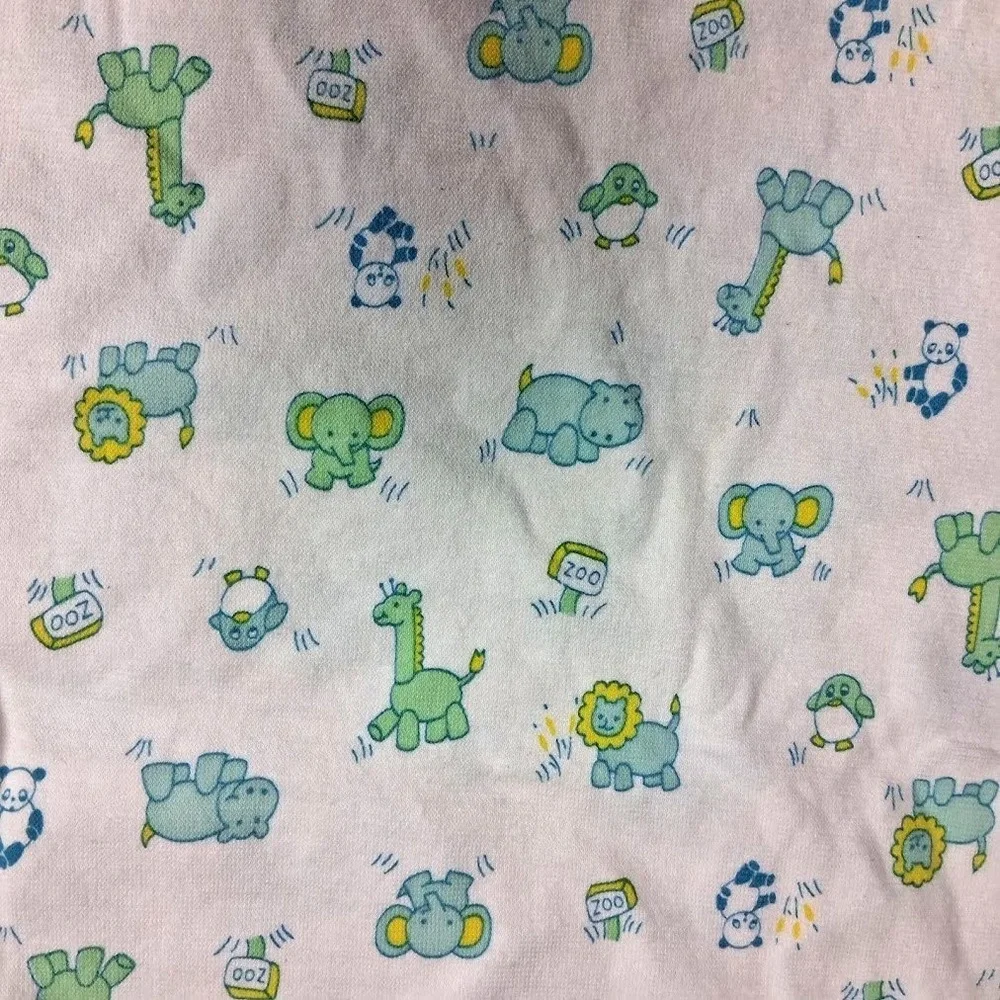 Vintage Carter's White Animals Baby Blanket‎ 2ply Green Blue Zoo Lion Cotton